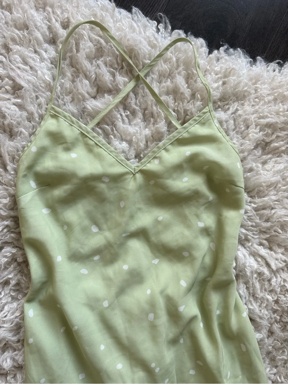 Princess Polly On Cloud Nine Open Back Dress in Sage Green w/ White Polka Dots - Picture 10 of 13